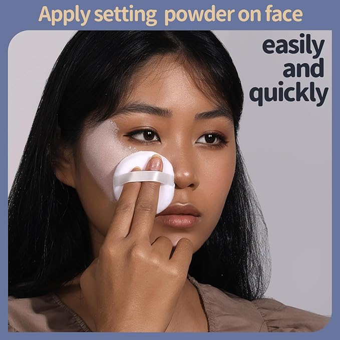 Teenitor 3pcs Setting Powder Puff 2.36 Inch, Soft Applicator for Loose and Pressed Powder, Face Makeup Puff With Cases, White