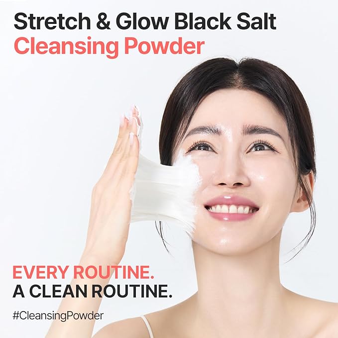 Stretch & Glow Black Salt Cleansing Powder – Powder-to-Foam Exfoliating Cleanser with Hawaiian Black Salt & Kaolin, Pore-Clearing Daily Face Wash (50 g / 1.76 oz)