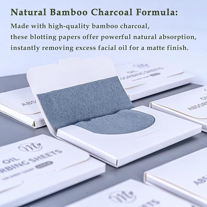 Natural Face Oil Blotting Paper -Bamboo Charcoal 600 Counts, Easy Dispensing Oil Absorbing Sheets, Premium Handy Facial Blotting Papers - Face Skin Care or Beauty Make Up Must Have (White-Bamboo)