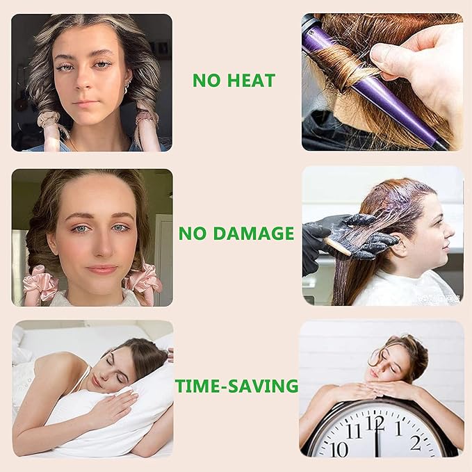 Heatless Curls Overnight,Hair Curlers to Sleep In,No Heat Satin Curling Rod Set,Eternal Muse Rollers,Sleeping Blowout Headband,Foam Curly Tie Ribbon Styling Tool for Long Hair Size 36.09