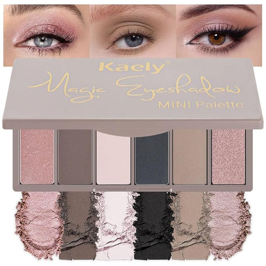 6 Color Eyeshadow Makeup Palette, 6 Rose Gold Dark Brown Nude Black Coffee Champagne Gold Eyeshadows Palette, Everyday Matte Shimmer Finish Eye Makeup Looks,Travel Friendly Size, Built-in Mirror 06#