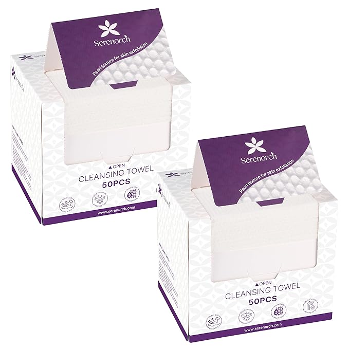 Serenorch Disposable Face Towels, 10" x 12" Pearl Texture, Lint Free Ultra Thick Face Towelettes for Sensitive Skin, Extra Soft Makeup Remover Skincare Dry Wipes, 100 Count