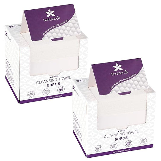 Serenorch Disposable Face Towels, 10" x 12" Pearl Texture, Lint Free Ultra Thick Face Towelettes for Sensitive Skin, Extra Soft Makeup Remover Skincare Dry Wipes, 100 Count