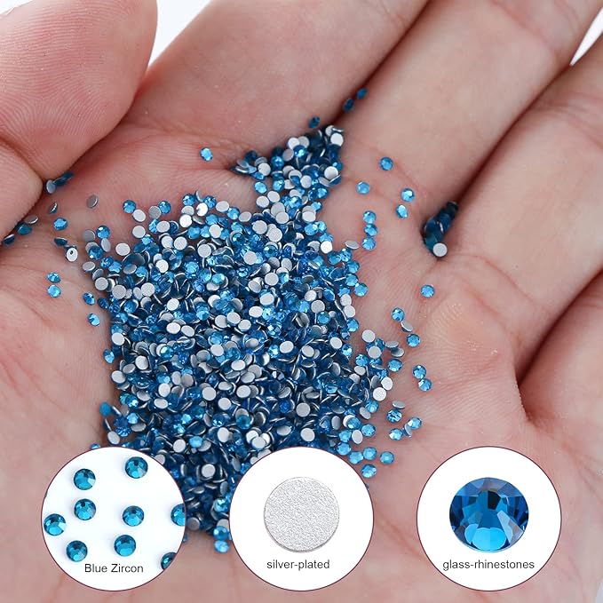 1440Pcs Blue Zircon Crystal Rhinestones,Glass Flatback Rhinestones Gemstones Mini for Nail Face Makeup Art Crafts Clothes Decoration -(SS4,1.6mm,Blue Zircon)