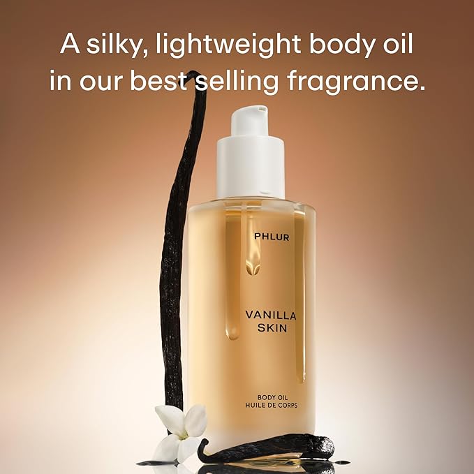 PHLUR Vanilla Skin Body Oil For Women & Men - Lightweight & Nourishing - With Ceramide-Rich Oils & Skin-Mimicking Lipids - Pink Pepper, Cashmere Wood & Sandalwood Scented (4 Fl Oz)