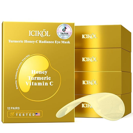 Collagen Under Eye Patches for Puffy Eyes and Dark Circles, Under Eye Mask for Dark Spots with Turmeric, Hydrating Undereye Mask Patches, Christmas Small Gifts for Women (60 Pairs, Turmeric)