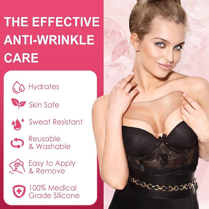 TEAWOO 4 PCS Silicone Chest Wrinkle Pads | Reusable Wrinkle Patches | Overnight Anti-Wrinkle Solution for Youthful Skin | Reusable Anti-Aging Patches for Neck | Hypoallergenic, Long-Lasting
