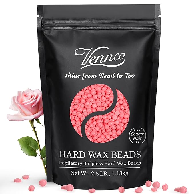 Vennco 2.5lb Pink Rose Hard Wax Beads for Hair Removal - Gentle Hard Wax for Face, Bikini, and Brazilian Areas - Wax Refill for Full Body Professional Home Waxing