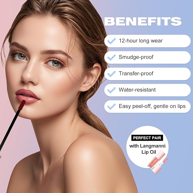 LANGMANNI 2 Colors Long-Lasting Peel Off Lip Liner Set, Waterproof & Smudge-Proof Matte Lip Liners Gift Makeup For Girls (#1+2)