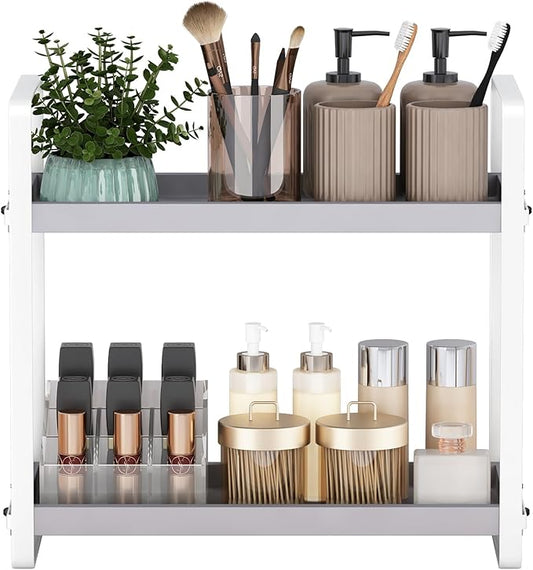 Bathroom Counter Organizer,Bathroom Countertop Organizer,Counter Shelf,Countertop Storage,Organization and Storage,Makeup Shelf,Sink Caddy(Grey 2 Tier)