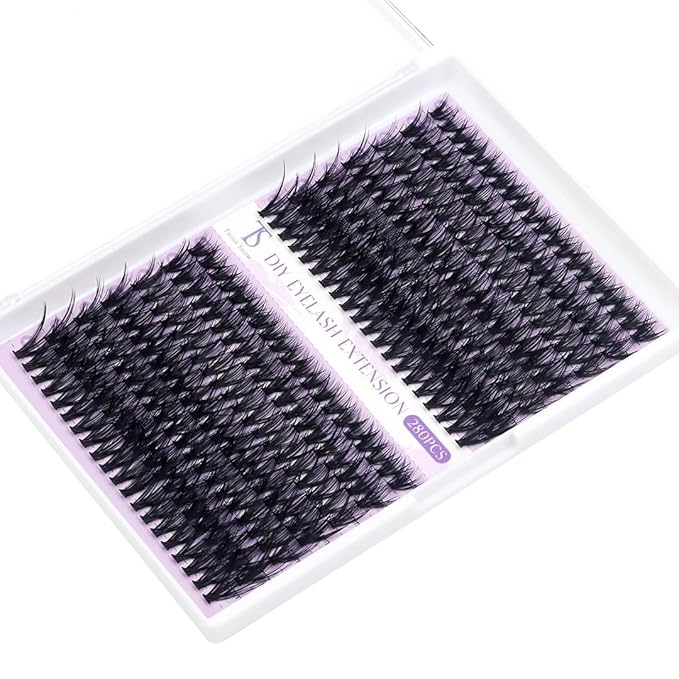 THINK SHOW Wispy Lash Clusters Kit 40D 9-16mm 280pcs Natural Eyelash Extension Kit with Bond and Seal,Tweezers,Remover Individual Lashes Clusters for Beginners and Self Use (40D)