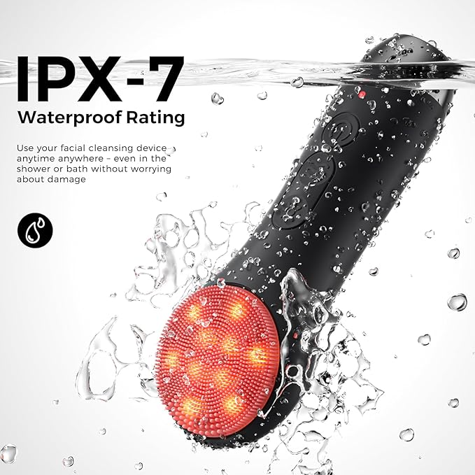 Facial Cleansing Brush Electric Face Scrubber - Rechargeable Face Cleansing Brush with 4 LED Gentle Light Silicone Heat and Vibration Exfoliator Massage Deep Cleansing,IPX7 Waterproof,Ideal Gift﻿
