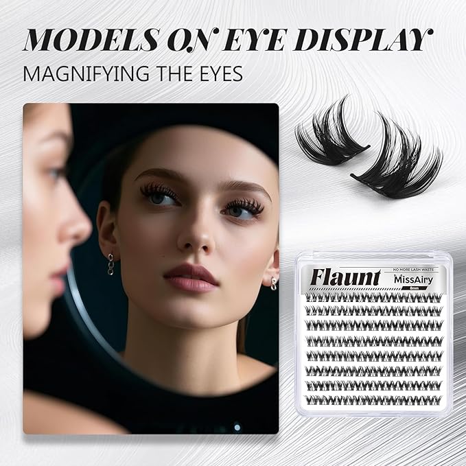 MissAiry Flaunt Lash Clusters LengthLock Eyelash Cluster Short Lash Cluster 8MM Wispy Lash Clusters Flora Cluster Lashes D Curly Cluster Eyelash Extensions Wet Look Natural Eyelashes(Flaunt 8MM)
