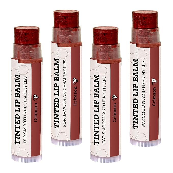 Earth's Daughter Tinted Lip Balm Crimson Color 4-pack, Beeswax, Coconut Oil, Cocoa Butter, Vitamin E, Moisturize and Beautify - Paraben Free