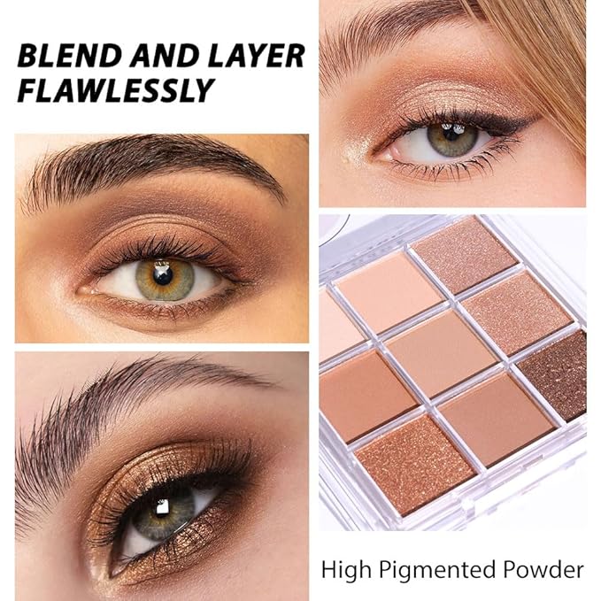 AMY'S DIARY 9-Color Warm Bronze Eyeshadow Palette, Gold Champagne Neutral Eye Makeup with Matte & Shimmer Shades, Highly Pigmented Long-Lasting Blendable Brown Nude Shadow for Daily Glam Look