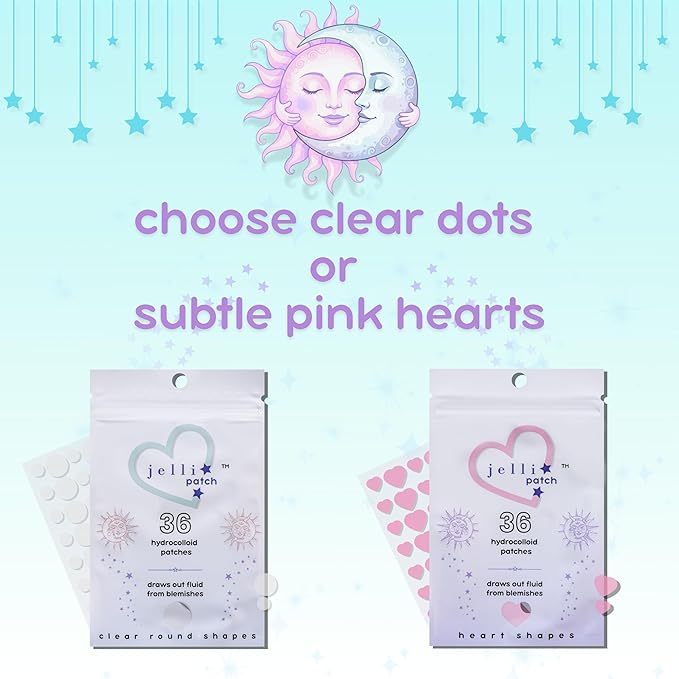 Jelli Patch Cute Heart Pimple Patches For Face - Acne Skincare Sticker - Hydrocolloid Heart Shape Acne Stickers - Absorbing Day Or Night Zit Spot Treatment - Unscented - 36 Count - For Blemish Areas
