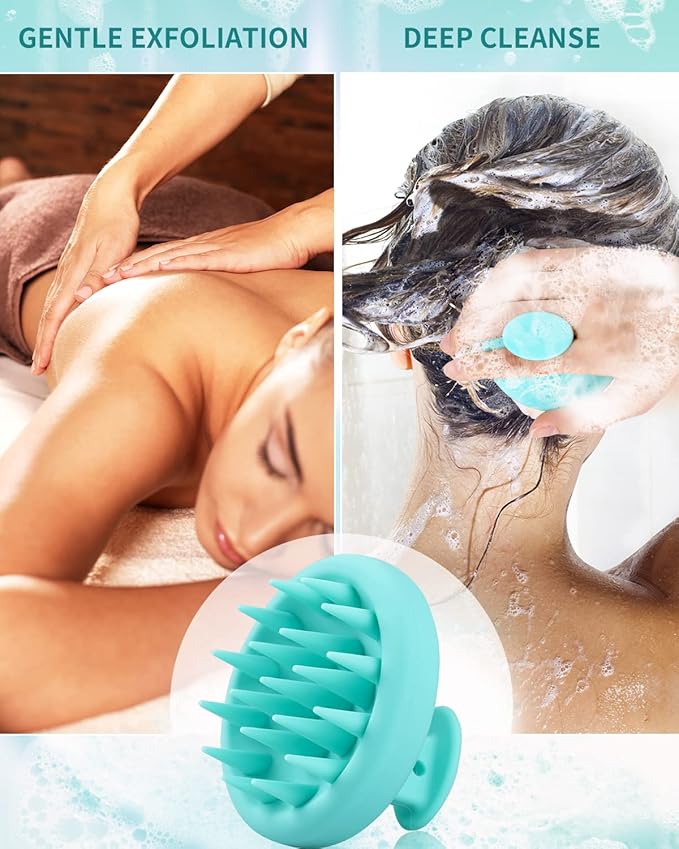 BEAUTLOHAS Silicone Scalp Massager Shampoo Brush, Shower Scrubber with Soft Bristles, Hair Growth & Dandruff Treatment, Wet/Dry Hair Massager for All Hair Types (Green)