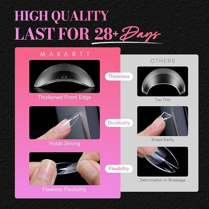 Makartt Medium Almond Nail Tips: 240PCS, 15 Sizes, Half Matte, Clear Fake Nails Stiletto Shapes - Full Cover Soft Acrylic Press On Nail Extensions for Flat Natural Nail Beds Salon and Home DIY