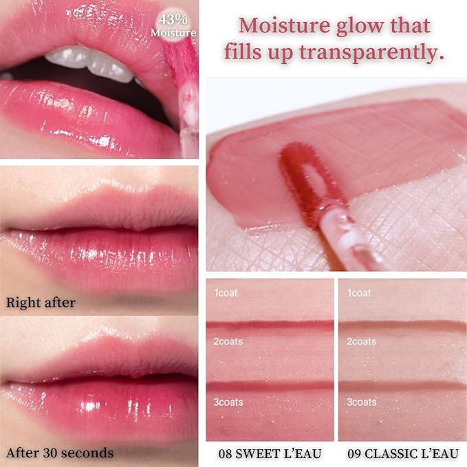 BBIA L’EAU Tint – Glossy & Glow Lip Stain Watery Lip Tint Non-Sticky High Shine Finish Long-lasting Moisturizing Lightweight Natural Daily Use Vegan Korean Makeup (01, 04 WARM TONE DUO SET)