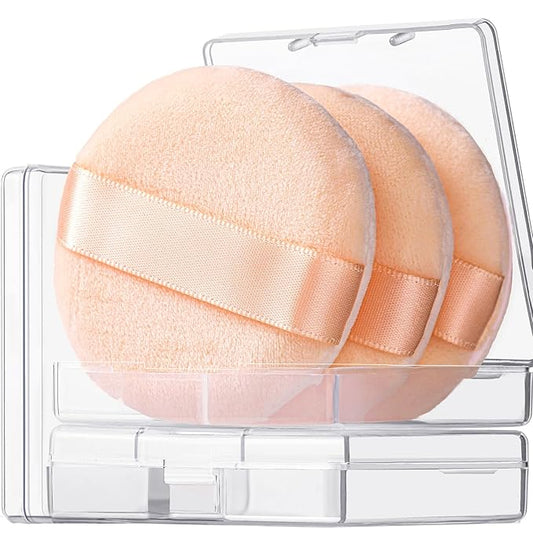 Teenitor 3Pcs Powder Puff 2.36 Inch, Soft Powder Puffs for Face Powder, Small Makeup Puff for Loose Pressed and Setting Powder with 3 Cases, Nude