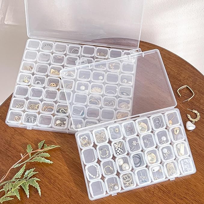 SJZQ 2 Pack 28 Grid Plastic Diamond Painting Organizer, Small Bead Storage Containers with Removable Compartments for Jewelry, Ear Studs, Pigment Sand, Diamond Art & Small Items