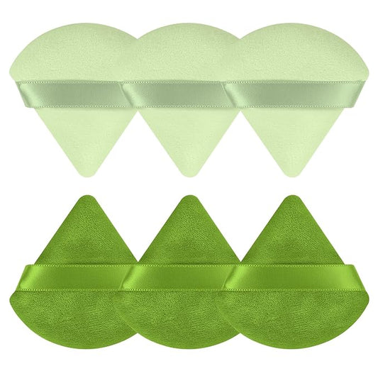 Pimoys 6 Pcs Powder Puff, Face Soft Triangle Makeup Puff Velet Makeup Sponge for Loose Powder (Green)