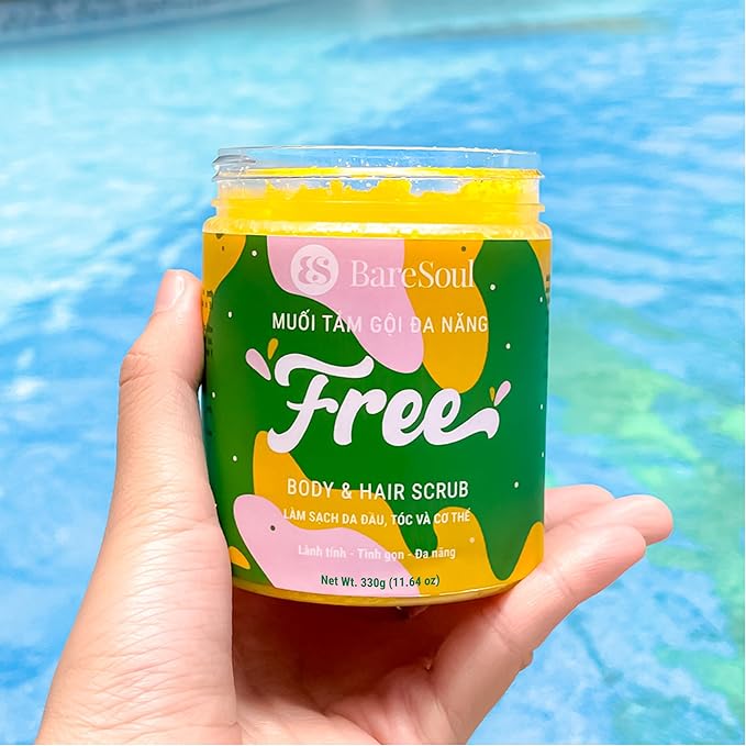 BareSoul FREE Body & Hair Scrub 11.6 Oz | 330g - Natural Exfoliating Scalp Scrub and Body Scrub for Deep Cleansing, Gentle Exfoliation, and Nourishment with Sea Salt and Essential Oils