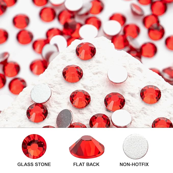 Novani 3000 Pieces Flatback Rhinestones Glass Round Gems Red Crystals for Nail Art DIY Crafts Clothes Shoes,SS10,2.7-2.9mm
