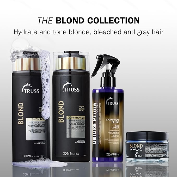 TRUSS Purple Hair Spray & Blonde Toner - Hair Lightening Spray & Reconstructor with Customizable Toning - Deluxe Prime Champagne Blonde - For Brassy, Gray, Bleached, or Blonde Locks (8.79 Oz)