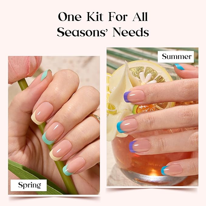 Beetles Press On Nails Kit - Candy Mix | 720Pcs 24 Colors Short Square Press On Nails | 15 Sizes French Glossy Glitter With Nail Glue & Nail Tabs Stickers, Fake Nails Kit Art For Women