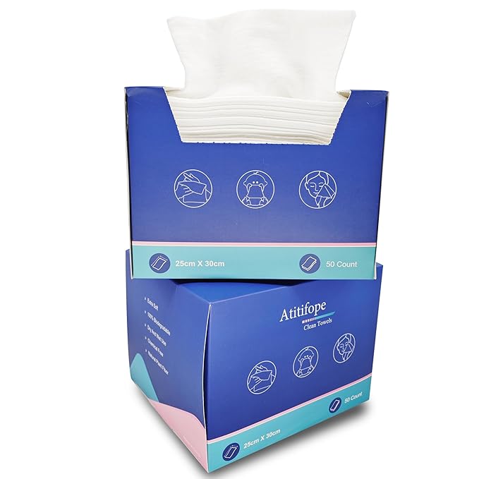 Atitifope Disposable Face Towels Makeup Remover Wipes Super Soft and Thick Dry Cleaning Cloths (100Count (2Boxes))