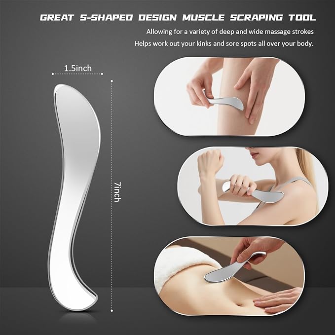 Stainless Steel Muscle Scraper Tool Set - 4Pcs Gua Sha for Myofascial Release, Deep Tissue Massage, Physical Therapy & Fascia Scrapingr (4Pcs)