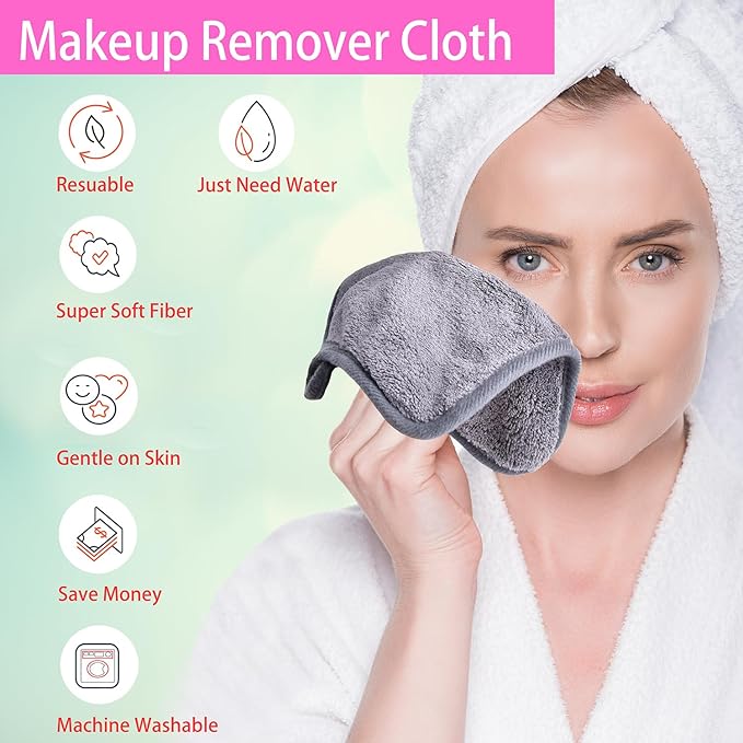 BloomSesame Makeup Remover Cloths for Face, Eye, Lips - Reusable Makeup Remover Pads Soft Microfiber Facial Cleansing Cloths 8 x 8 inch 6 Pack (Gray)