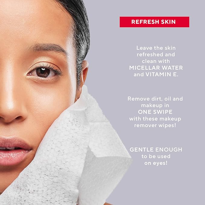 Mirabella Makeup Remover Wipes, 30 Count - Alcohol-Free Travel Face Wipes for Women with Aloe Vera & Micellar Water for Clean, Refreshed Skin - Fragrance-Free