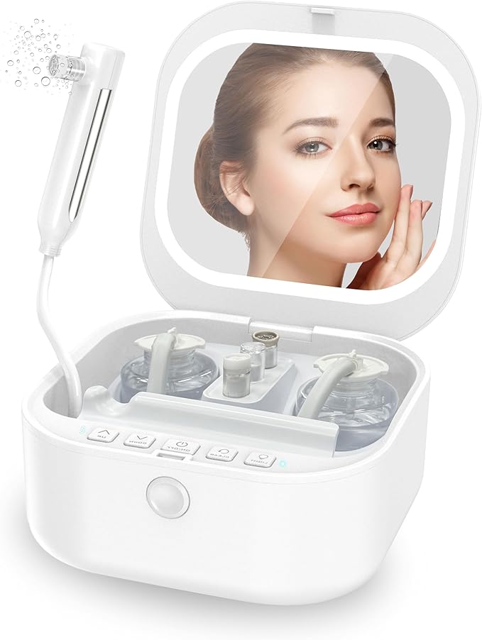 kingdo Upgrade 4-in-1 Professional Microdermabrasion Machine for Microdermabrasion, Moisturizing, Deep Cleansing & LED Mirror at-Home Skincare SPA Device Tool (White)