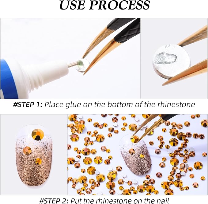 Meibite Gold Flatback Rhinestones, Glass Rhinestones for Nail Art and Craft, Glue Fix, Loose Crystal Gemstones(Gold, SS16, 1440pcs, 3.8-4.0mm)