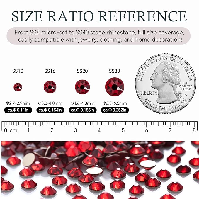 Meibite Siam Flatback Rhinestones, Glass Rhinestones for Nail Art and Craft, Glue Fix, Loose Crystal Gemstones(Siam, SS20, 1440pcs, 4.6-4.8mm)