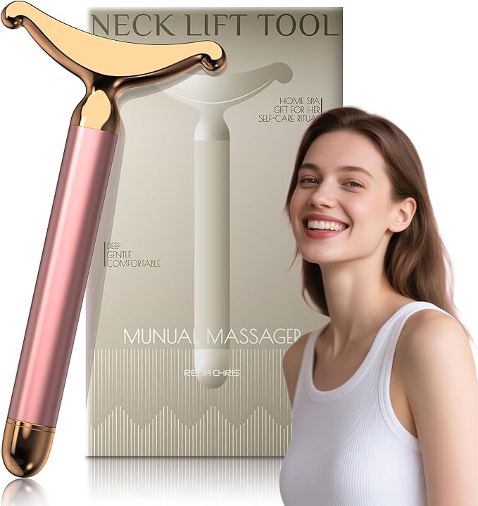Electric Facial Massager & Neck Lifter, Lymphatic Drainage Depuffer, Jawline Sculpting, Skin Firming, Under-Eye Care, Soothing Vibration, Pairs with Serum, Ergonomic Metal Body, at-Home Spa Results