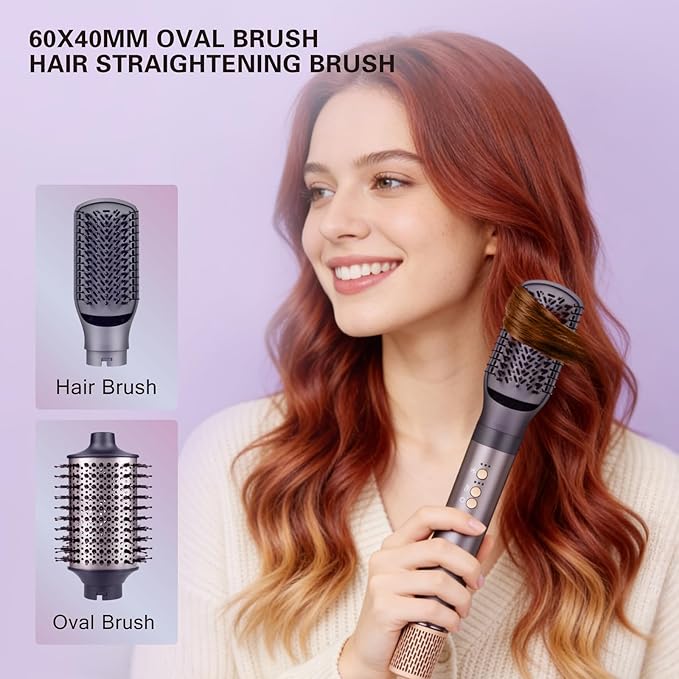 7 in 1 Hot Air Styler High Speed BLDC Motor 110000 RPM with Round Rrush Left/Right Auto Wrap Curler,Oval Brush,Straightening Brush Drying air Nozzle.1400W Hot Hair Brush with ALCI Safety Plug
