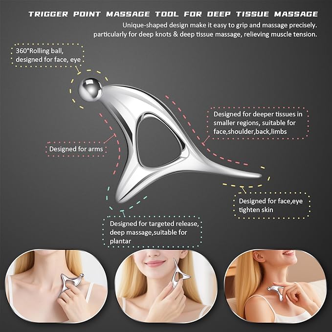 3Pcs Stainless Steel Gua Sha Muscle Scraper Tool Set, Medical Grade IASTM Physical Therapy Tools for Plantar Fasciitis, Deep Tissue Massage & Myofascial Release, Scar Tissue Tool for Body
