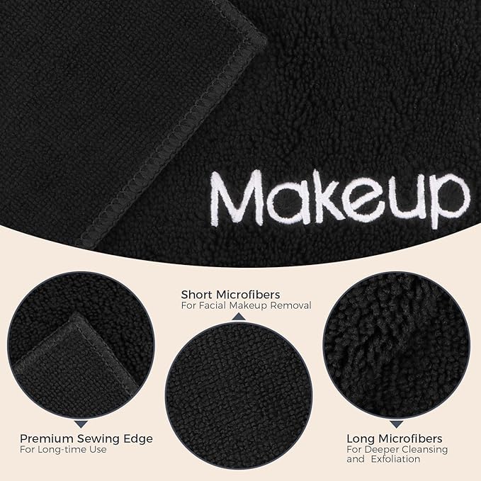 GLIMGLINT Makeup Remover Wash Cloths 5 Pack - Soft Microfiber Fingertip Facial Cleansing Cloths for Hand and Make Up, 13 x 13 in, Black