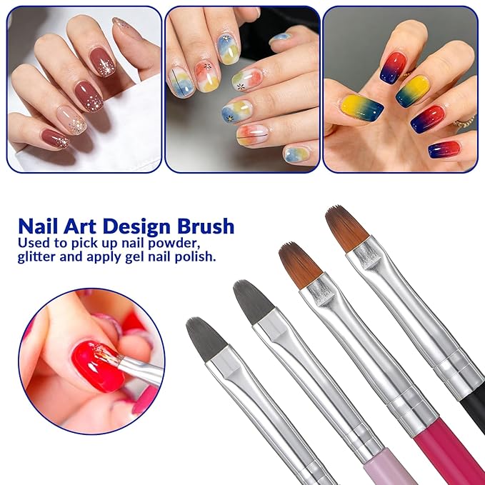 UV Gel Nail Brush, 8 PCS Poly Extension Gel Brush Nail Art Tips Builder Brushes Nails Painting Set French Tip Detail Remover Manicure Brushes Detail Nails Arts Brushs for Art Design