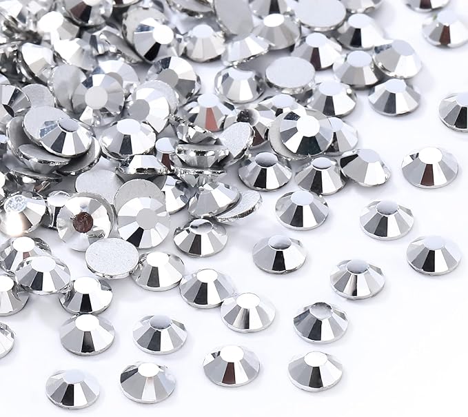 Meibite Silver Flatback Rhinestones, Glass Rhinestones for Nail Art and Craft, Glue Fix, Loose Crystal Gemstones(Silver, SS12, 1440pcs, 2.9-3.0mm)