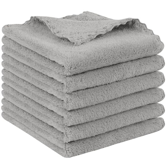 SUNLAND Microfiber Face Cloth Reusable Makeup Remover Facial Cleansing Towel Ultra Soft Face Washcloth 12inchx12inch 6 Pack Grey