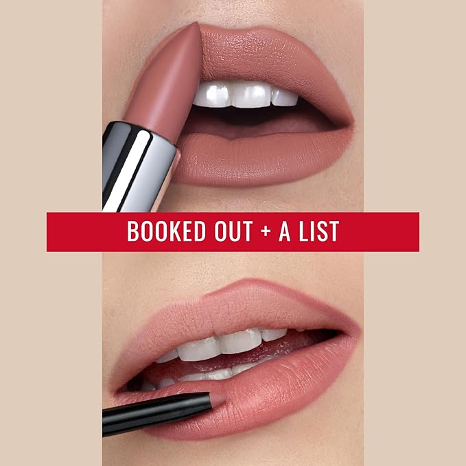 Runway Rogue ‘Booked Out’ Matte Nude and Rose 90s Vibe Lipstick Bundle with ‘A List’ Soft Pink Mauve Designer Liner Lip Liner Pencil and Sharpener