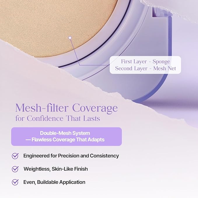 CLIO Kill Cover Mesh Blur Cushion Foundation, Flawless Full Coverage, Pore Blurring for Smooth Skin, Semi-Matte Finish, Long-Lasting, Lightweight, Oil-Control, Korean Foundation (19C LIGHT)
