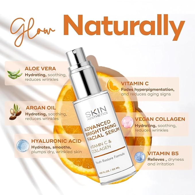 Hydrating Face Mask and Serum Set with Vitamin C, Hyaluronic Acid & Collagen - Smooths Fine Lines, Supports Firmness - Dermatologist Tested, Korean Skin Care, Vegan - 3 Pc Bundle
