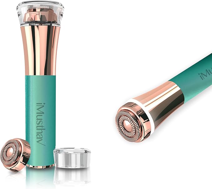 iMusthav Facial Hair Remover for Women – Painless 16mm Dual Ring Floating Head Blade, Portable, Electric Razor & Epilator for Flawless Face, Lips & Chin – with 18K Gold-Plated Head, 360° LED Light