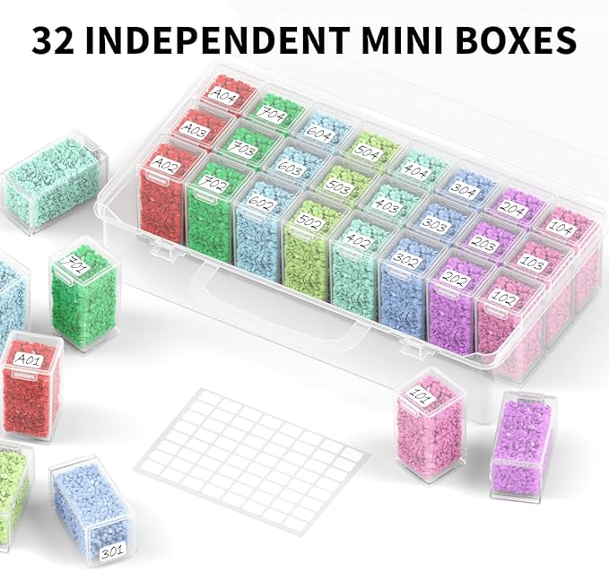 VANSUNS 32-Grid Diamond Painting Storage Container, Transparent Square Diamond Art Storage Case, Suitable for Beads, Crafts, Nail Art, DIY ﻿