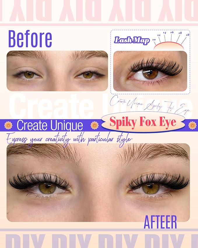Wispy Lash Clusters Cat Eye Spiky Cluster Eyelash Extensions Feathered Cluster Lashes Fairy Spikes Eyelash Clusters Fox Eye 10-18mm Volume Anime Individual Lash Extension 144Pcs